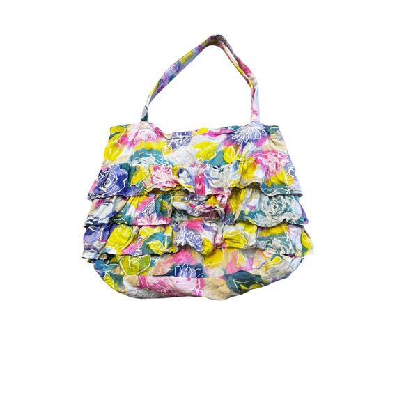 Vintage JAMS WORLD Misty Rose Floral Ruffle Shoulder Bag Dopamine Dressing - Picture 3 of 6